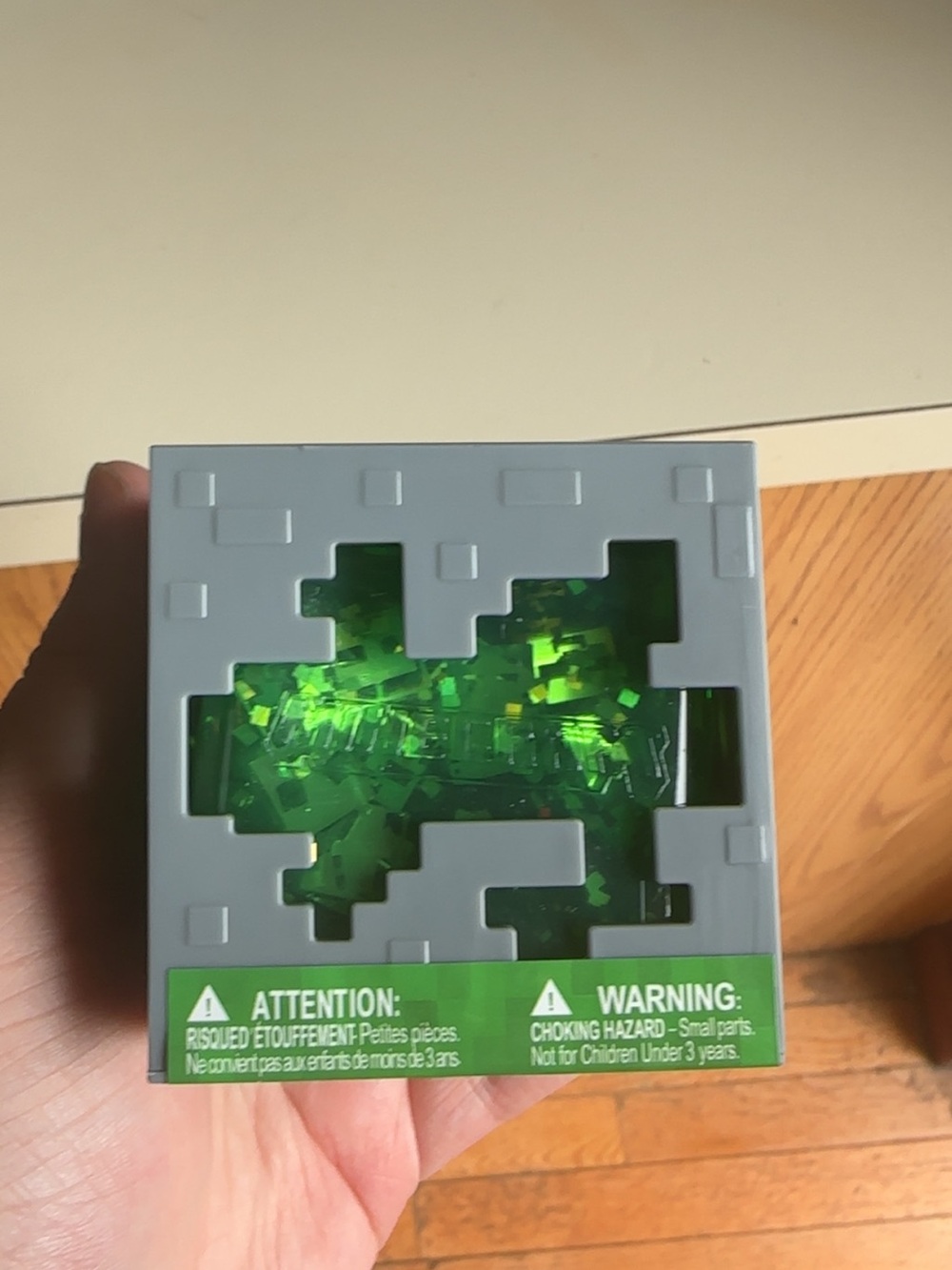 Gray Minecraft Block Cube with Green Holographic Squishy Cube